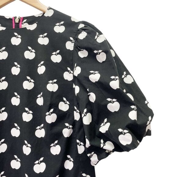 Kate Spade Apple Toss Taxi Dress Black White Puff Sleeve Mini Shift Size 00 - Picture 5 of 16